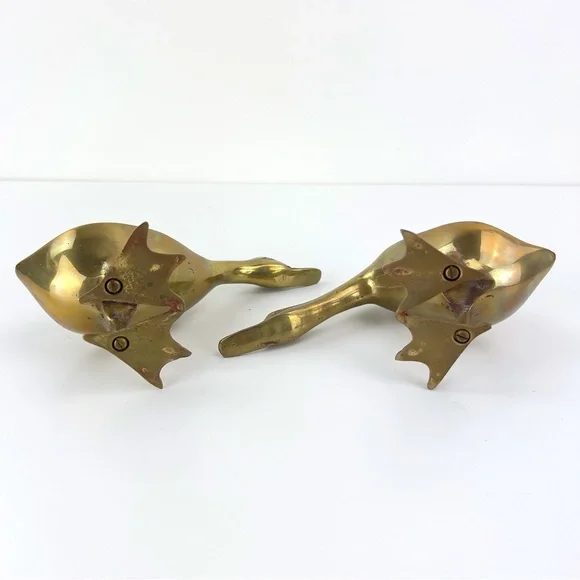 2 Vintage Brass Duck Pair Figurine Geese Set Of Birds MCM decor 8” - Picture 7 of 10